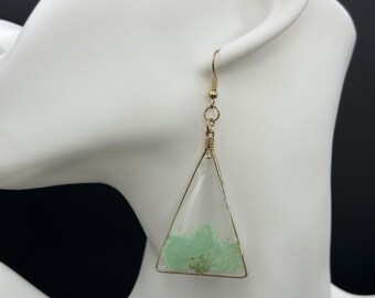 Pressed Flower Resin Triangle Earrings | Botanical Geometric Nature Jewellery