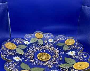 Handmade Botanical Resin Bowl with Pressed Flowers and Citrus Slices