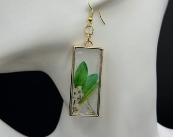 Pressed Leaf Resin Earrings | Botanical Rectangle Nature Jewellery