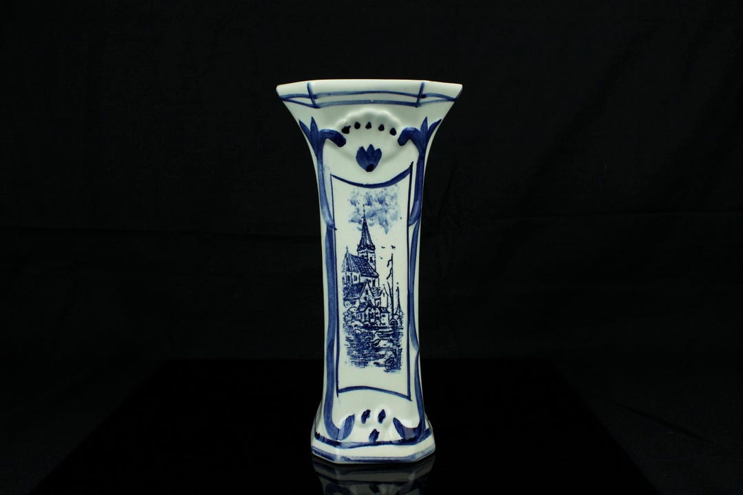 Vintage Hollands Delfts Blauw Vaas - Handgeschilderd - Blauw Wit ...