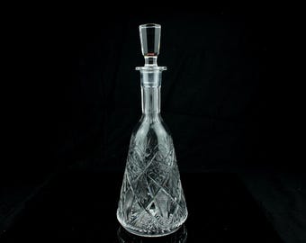 Karafka ze szkła kryształowego w stylu vintage z korkiem - wzór diamentów i gwiazdek - karafka do wina/likieru - 29 cm.