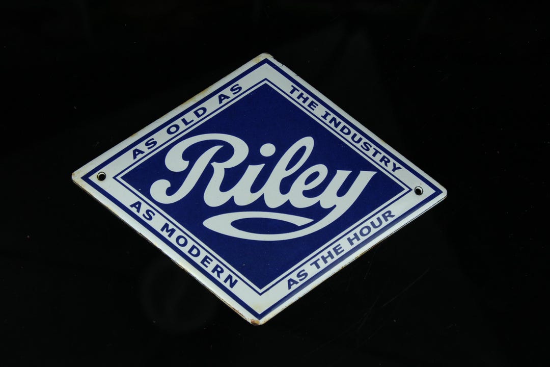 Vintage Riley Advertising Sign Enamel British Car Memorabilia Blue and ...
