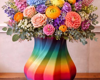 Rainbow Geometric Vase, Modern Swirl Home Decor, Colorful Desk Accent (Vase only)