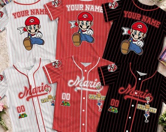 Camiseta personalizada de beisebol do Super Mario, camiseta personalizada para fãs da Nintendo