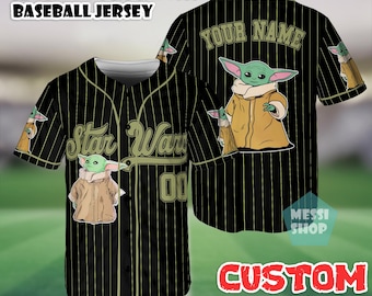 Camisa de beisebol personalizada do Baby Yoda de Star Wars, camisa de beisebol personalizada do Grogu (The Child), presentes de The Mandalorian