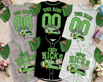 Camisa de beisebol personalizada do Chick Hicks, camisa do filme Carros da Pixar, camiseta do filme Carros da Disney, conjunto combinando para férias da Disney