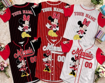 Camiseta de béisbol personalizada de Minnie Mouse, camiseta de Minnie Mouse, camiseta de la película de dibujos animados de Disney, regalos de Magic Kingdom