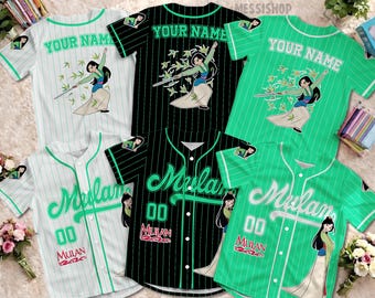 Camiseta de beisebol personalizada da Mulan, camiseta personalizada da Princesa da Disney, camiseta da Princesa Guerreira, camiseta para viagem em família à Disney
