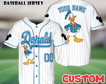 Camisa de beisebol personalizada do Pato Donald, camisa do Donald da Disney, camisa de filme de desenho animado, presentes do Magic Kingdom