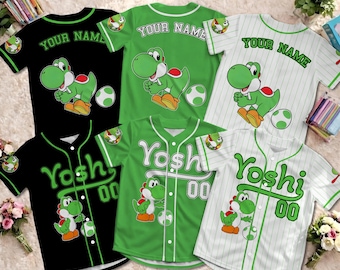 Camisa de beisebol personalizada do Yoshi, roupa para o dia do jogo do Super Mario, camisa combinando para a família.