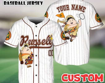 Camisa de beisebol personalizada do Russell, camisa personalizada do Russell do filme Up da Disney Pixar, uniforme de times de beisebol da Disney