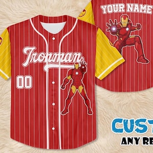 Camiseta de béisbol personalizada de Iron Man, ropa personalizada de los Vengadores, camiseta para niños, jóvenes y adultos. imagen 1