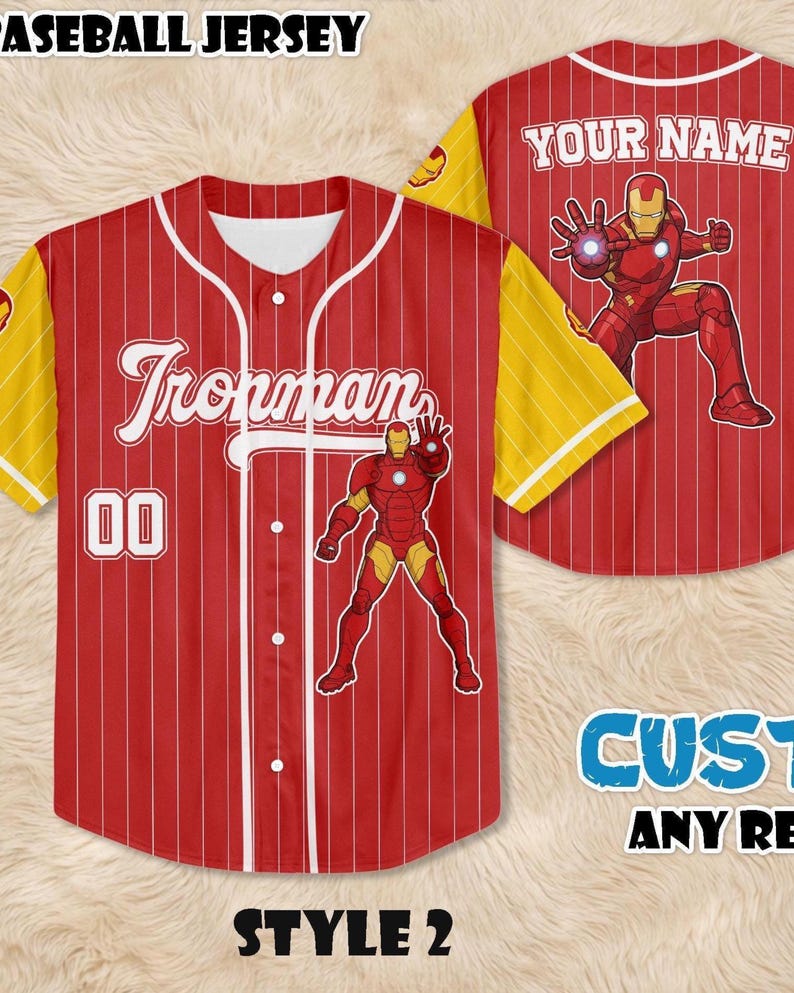 Camiseta de béisbol personalizada de Iron Man, ropa personalizada de los Vengadores, camiseta para niños, jóvenes y adultos. imagen 1