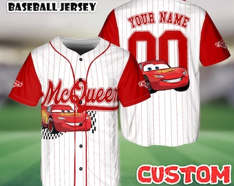 Camisa de beisebol personalizada do Relâmpago McQueen do filme Carros, camisa personalizada do filme Carros da Pixar, camisa personalizada da Disney Cars Land