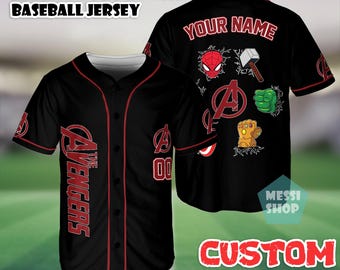 Camisa de beisebol personalizada dos Vingadores, camisa personalizada dos Vingadores da Marvel, camisa de super-herói, presentes para fãs da Disney