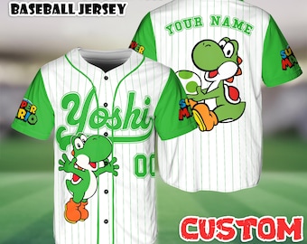 Camisa de beisebol personalizada do Yoshi, roupa para o dia do jogo do Super Mario, camisa combinando para a família.
