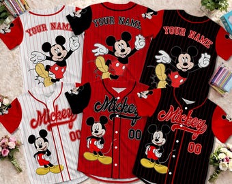 Camiseta de béisbol personalizada de Mickey Mouse, camiseta personalizada de Mickey Mouse, camiseta Disney para niños, jóvenes y adultos, camiseta de personajes Disney