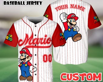 Camisa de beisebol personalizada do Super Mario, uniforme para o dia do jogo, camisa combinando para toda a família.