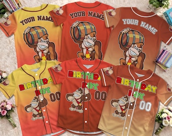 Camisa de beisebol personalizada do Donkey Kong para aniversariante, camiseta personalizada para fã da Nintendo.