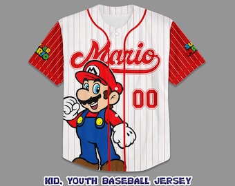 Camiseta de béisbol personalizada de Super Mario, atuendo personalizado para el día del partido, camisa familiar a juego