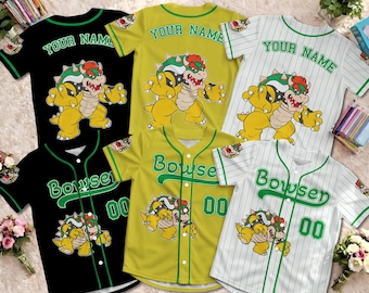 Camisa de beisebol personalizada do Bowser, camiseta personalizada para toda a família Nintendo, presente de aniversário do Super Mario