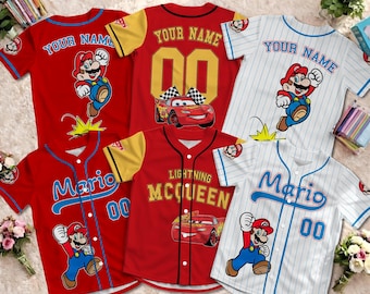 Camisa de beisebol personalizada do Super Mario, uniforme para o dia do jogo, camisa combinando para toda a família.