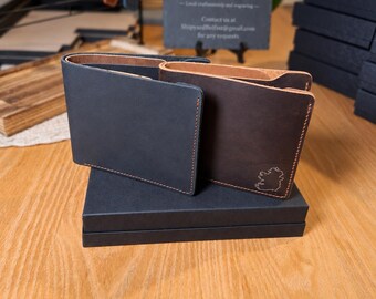 Handmade Signature Full Grain Leather Bifold Wallet, Thick Cut Leather, Rustic Men’s Wallet