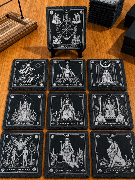 Tarot Major Arcana Witchy slate coaster and display set