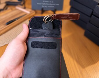 Leather Faraday Key Pouch, Signal Blocking Car Key Case