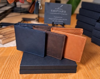 Personalisierte RFID-Geldbörse aus Vollnarbenleder mit Münzfach, Herren-Geldbörse (zweifach faltbar)