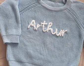 Hand Embroidery Name Jumper Kids, Name Embroidery Jumper, Personalised Knit Jumper Kids, Hand Stitched Name Sweater