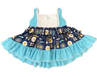 12 months Blue Linen Spring Easter Summer girls’ dress, Ready to Ship, First Birthday, Sample Sale, OOAK