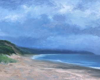 Original 30" x 48" oil painting on canvas, coastal art, beach landscape.