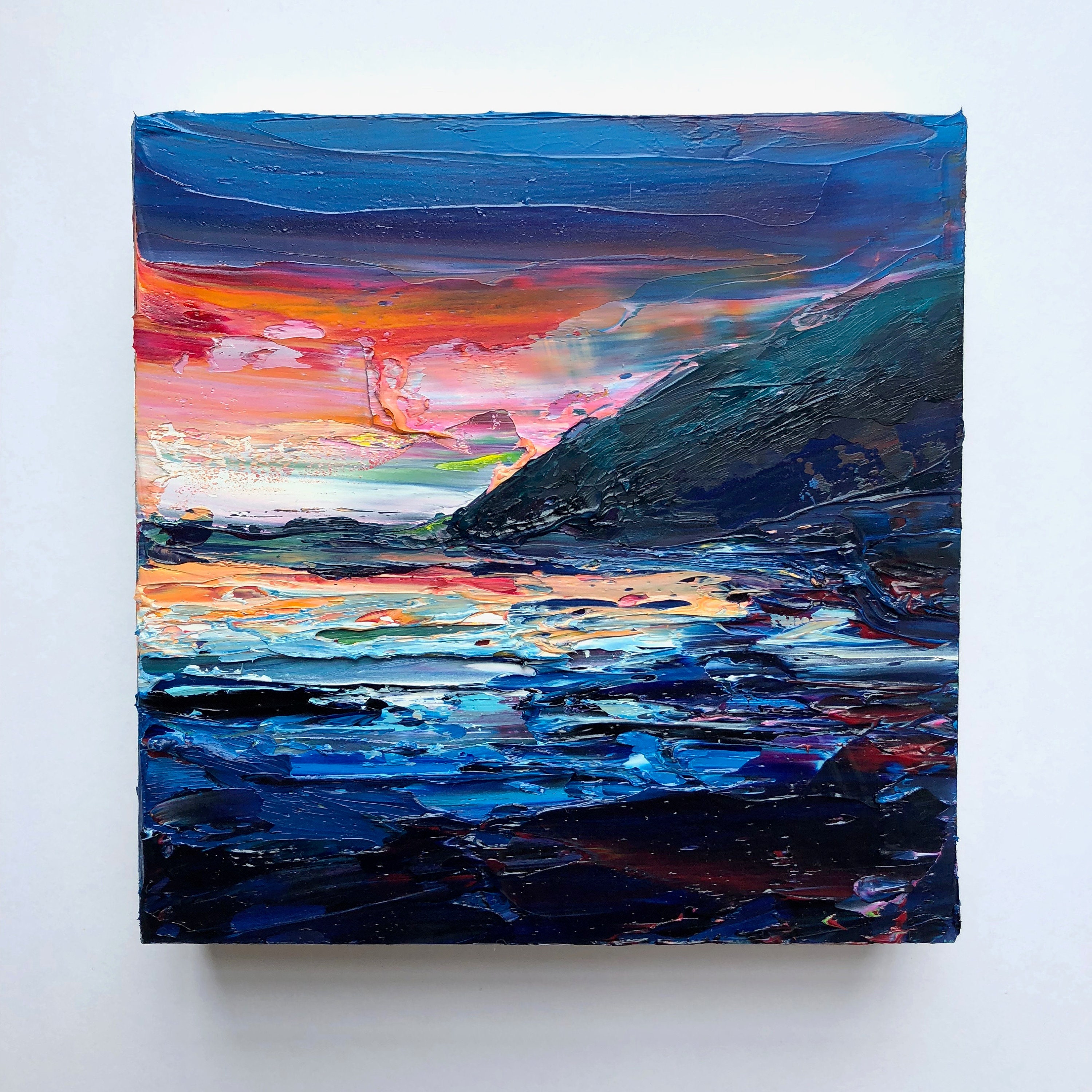 Pastel Sunset Sky Painting 4x4 Canvas Panel Painting Original