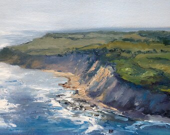 Original 9.25" x 14" oil painting on paper, aerial painting of Block Island.