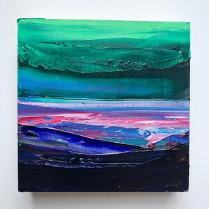 Original 4&quot; x 4&quot; oil painting on cradled wood, abstract landscape.