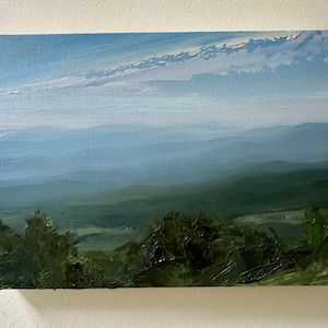 Original 5&quot; x 7&quot; oil painting on cradled wood panel, Blue Ridge Mountains, Shenandoah Valley landscape painting.