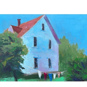 Original oil painting on primed watercolor paper, 10.25&quot; x 13.75&quot;, clothes line painting.