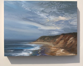 Original 9" x 12" oil painting on panel, beach painting, skyscape, seascape.