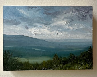 Original 5" x 7" oil painting on cradled wood panel, Blue Ridge Mountains, Shenandoah Valley, Landscape.