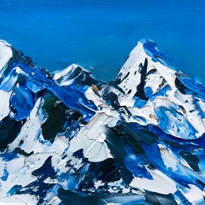 Original 4&quot; x 4&quot; oil painting on cradled wood, mountain art.
