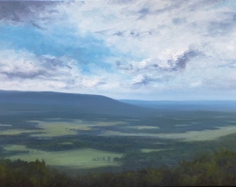 Original 30" x 48" oil painting on canvas, mountain landscape, skyscape.