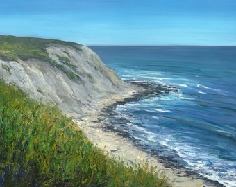 Original 24" x 36" oil painting on canvas, block island, rhode island, bluff painting.