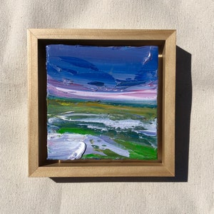Original framed 4&quot; x 4&quot; abstract landscape, oil on canvas board