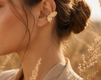 Ohrklemme in Schmetterlingsform aus Gold | Ohrringe ohne Piercing | Edelstahl | Boho-Chic-Schmuck für Damen