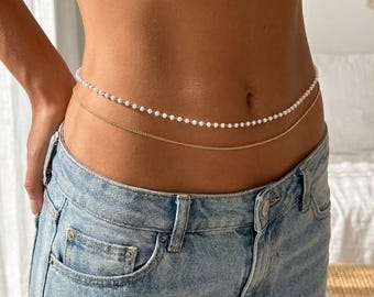 Cintura in vita boho dorata con perline – Catena per il corpo minimalista con perline – Gioielli per il corpo da donna – Catena estiva in acciaio inossidabile