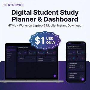 Student Planner HTML Web App, Assignment Tracker, Schedule, Notes (Digital Download)