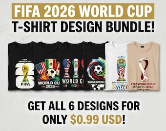 Paquete de diseños de camisetas para la Copa Mundial de la FIFA 2026 / Archivos PNG / Estados Unidos, México, Canadá / Camiseta para aficionados al fútbol / Impresión digital directa (DTF) / Sublimación DTG / Descarga digital instantánea