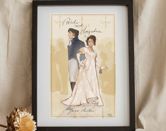 Pride and Prejudice Illustration, Elizabeth Bennet, Mr Darcy Portrait Art (Digital Download)
