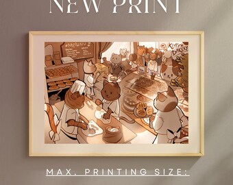 Cats Baking Printable Wall Art, Cat Lover Illustration, Cosy Bedroom Poster, Warm Colors